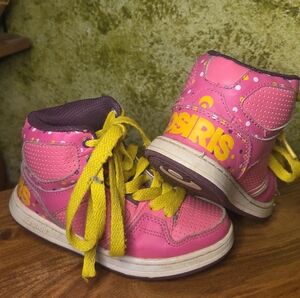 Vintage Osiris NYC 83 Kids Pink and Yellow Polka Dot High-Top Sneakers Sz 11 Kid